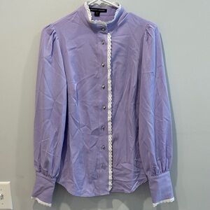 Boston Proper Lavender Blouse with Lace Detail